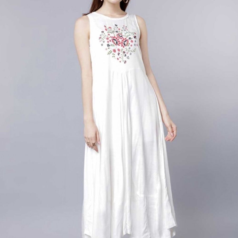 NWT VISHUDH Rayon white maxi dress with floral print red ,green & navy blue SZXL